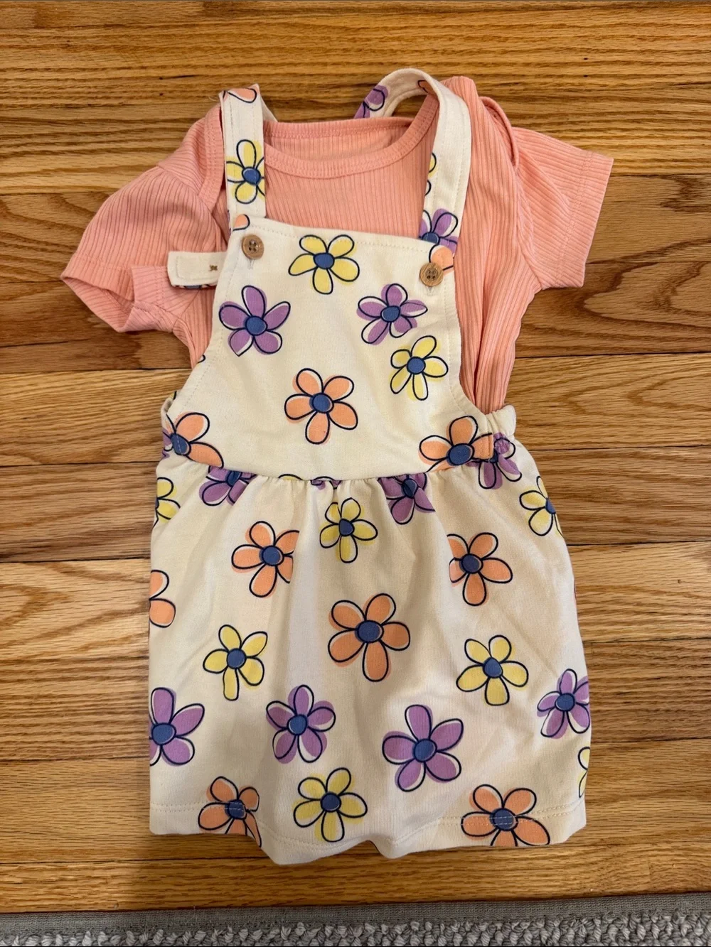 Kids Floral Overall Dress and Pink Tee Matching Set